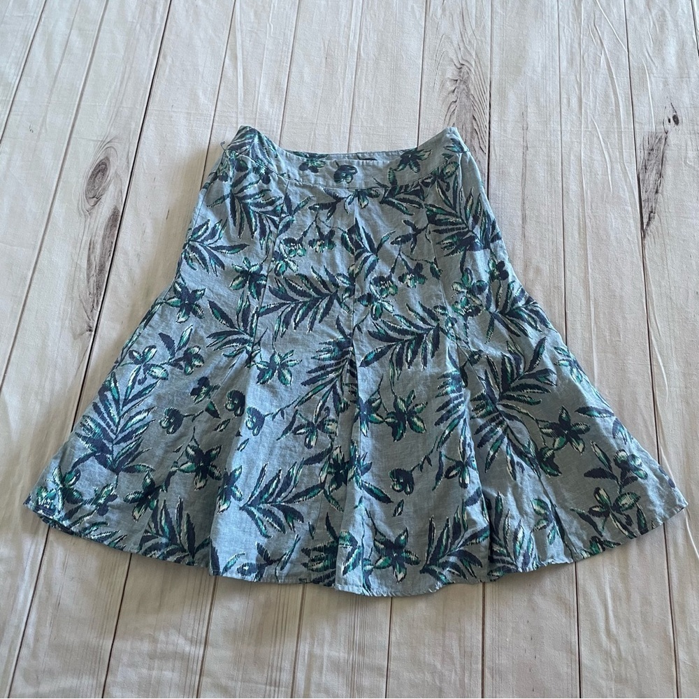 JM Collection Pleated Linen Skirt Women’s 10 Petite Floral Flowy Coastal Cottage
